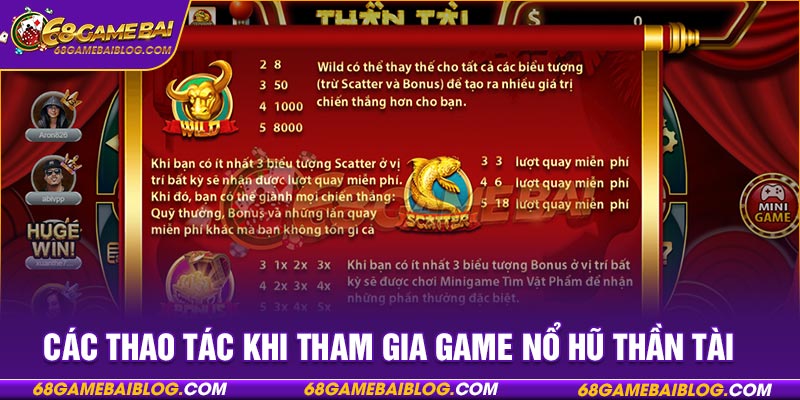 Các thao tác khi tham gia game nổ hũ thần tài 